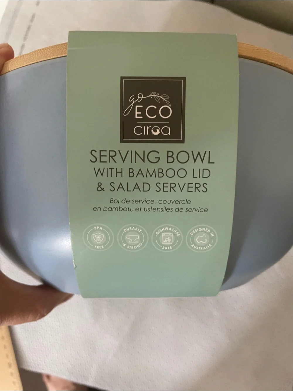 Bamboo Serving Bowl with Gray Salad Servers